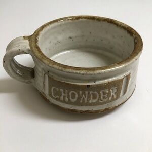 Handmade Studio Pottery Chowder Bowl Handle Natural Speckled Glaze Rustic Cabin